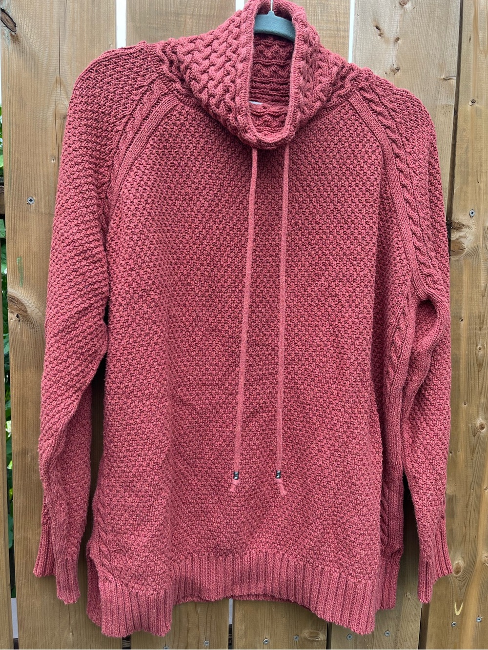 Cozy Cotton Cable-Trim Funnel Neck Sweater